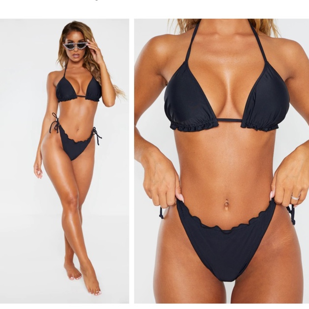 Black tie cheeky bikini bottoms